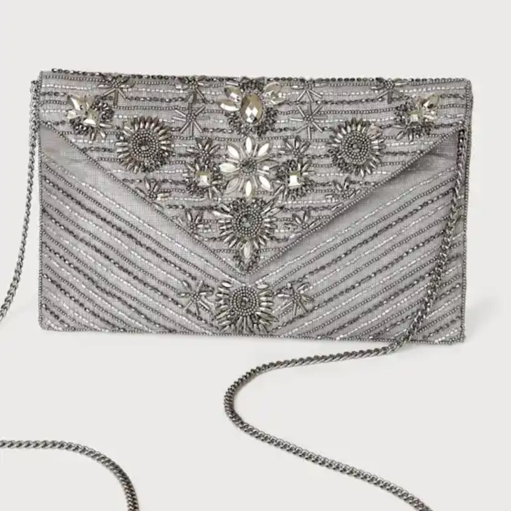 Elegant Silver Embellished Clutch